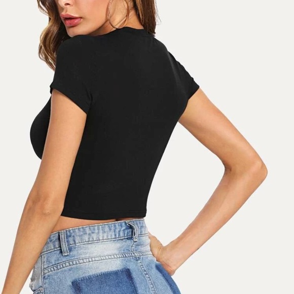 Black Cropped Cut Out Short Sleeve Top - Picture 2 of 6